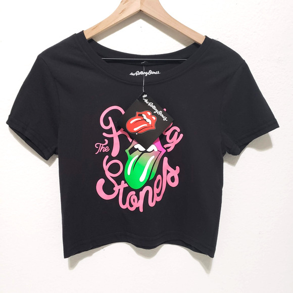 NEW!! Rolling Stones Girls Juniors SIZE XL Short Sleeve Black Crop Top Festival - Picture 9 of 9